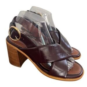 See By Chloe NWOB EU38/US7 Leather Chunky Heel Lyna Slingback Sandal Burgundy